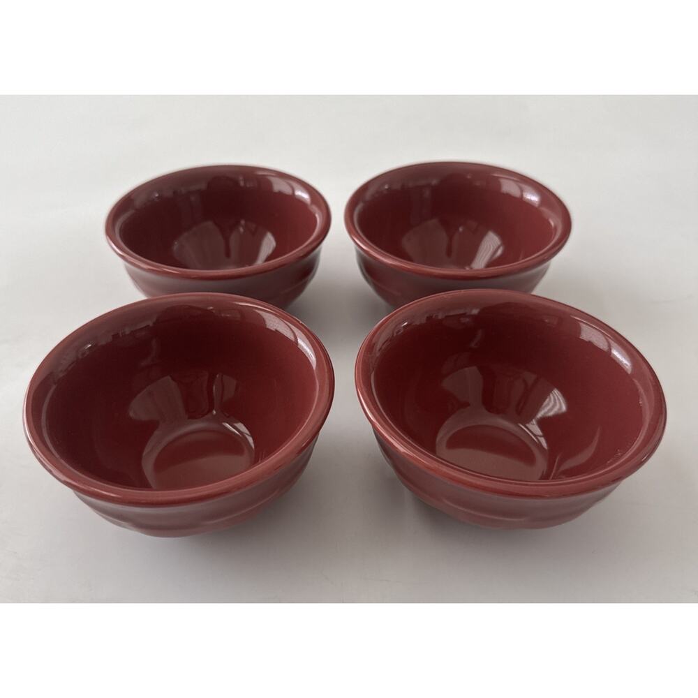 Set of 4 Longaberger Pottery Woven Traditions Paprika Dessert Bowl USA